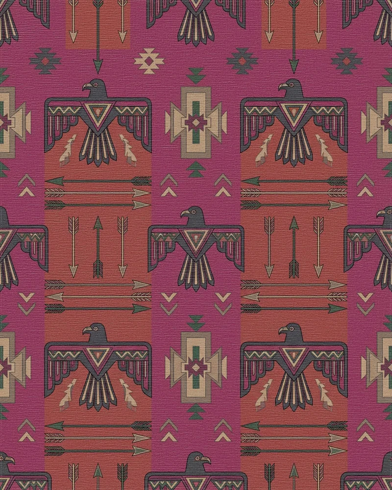 Crimson Thunderbird Arrow Geometric Rug - Cutout View