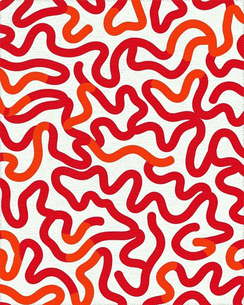 Crimson Wavy Organic Lines Rug - Cutout View