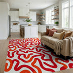 Crimson Wavy Organic Lines Rug Living Room View