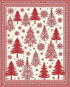 Crimson Woodland Tree Snowflake Scene Rug - Cutout View