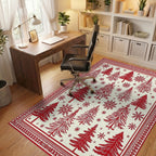 Crimson Woodland Tree Snowflake Scene Rug - Office View