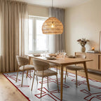 Cross Pattern Red Graphic Rug - Dining Room View