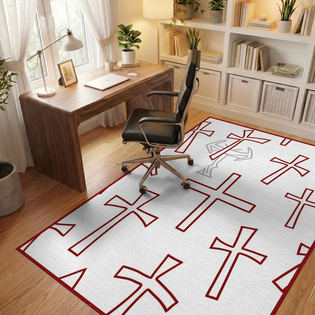 Cross Pattern Red Graphic Rug - Office View