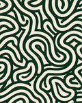 Curved Dark Green Cream Pattern Rug - Cutout View