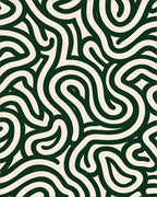 Curved Dark Green Cream Pattern Rug - Cutout View