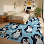 Cute Blue Penguin Iceberg Landscape Rug Bedroom View