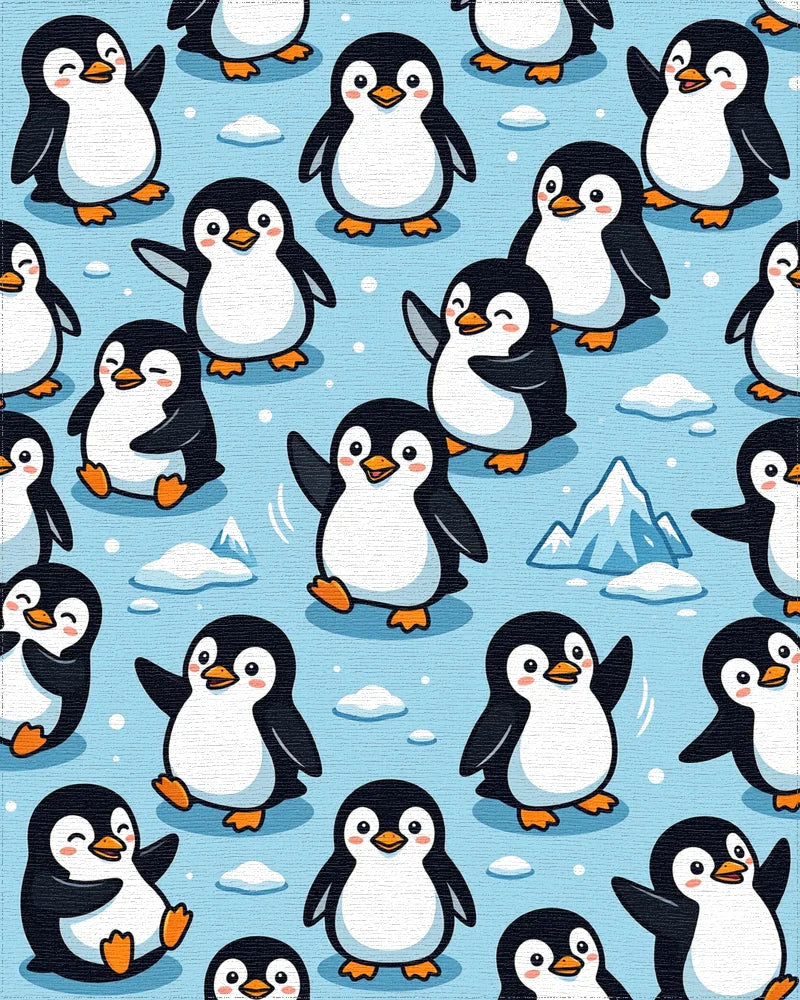 Cute Blue Penguin Iceberg Landscape Rug - Cutout View