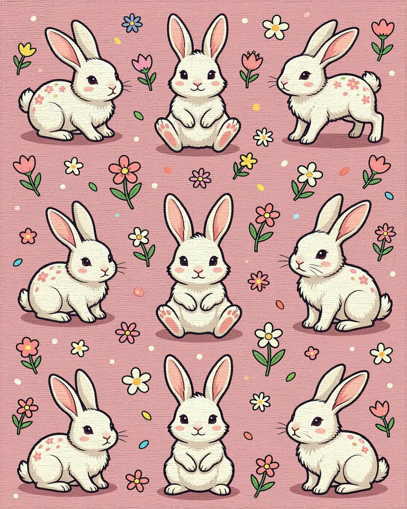 Cute Bunny Rabbit Floral Pink Backdrop Rug - Cutout View