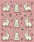 Cute Bunny Rabbit Floral Pink Backdrop Rug - Cutout View