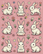 Cute Bunny Rabbit Floral Pink Backdrop Rug - Cutout View