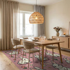 Cute Bunny Rabbit Floral Pink Backdrop Rug Dining Room View