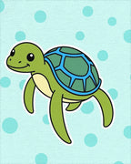 Cute Green Turtle Aqua Dot Background Rug - Cutout View