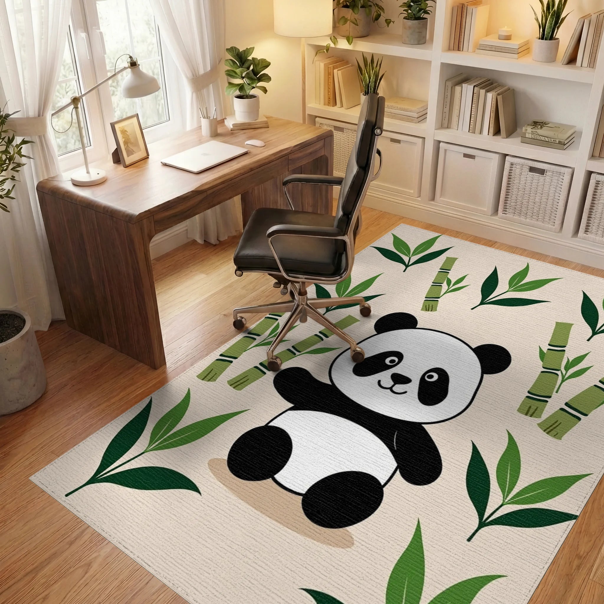 Cute Panda Bamboo Forest Scene Rug - Office View