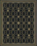 Geometric Gold And Black Grid Rug - cutout