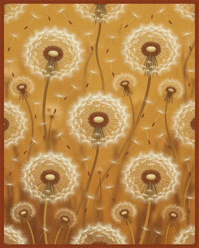 Golden Ochre Dandelion Floral Rug - cutout