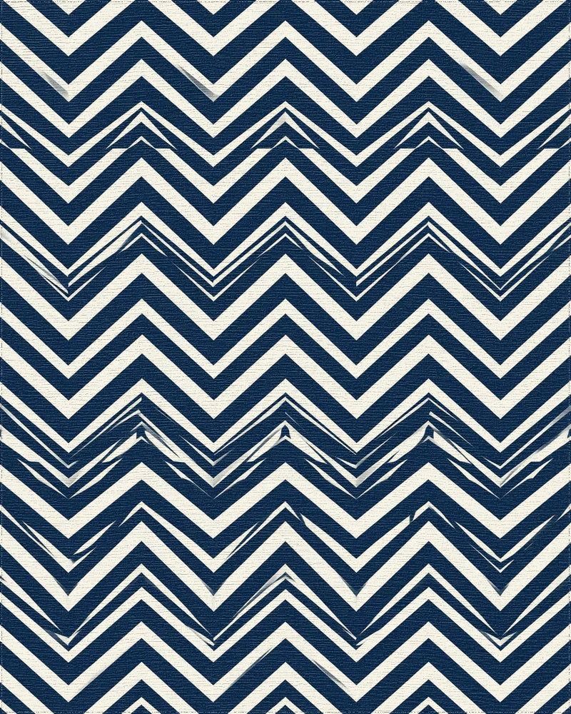 Navy Blue Interlocking Chevron Geometric Rug - cutout