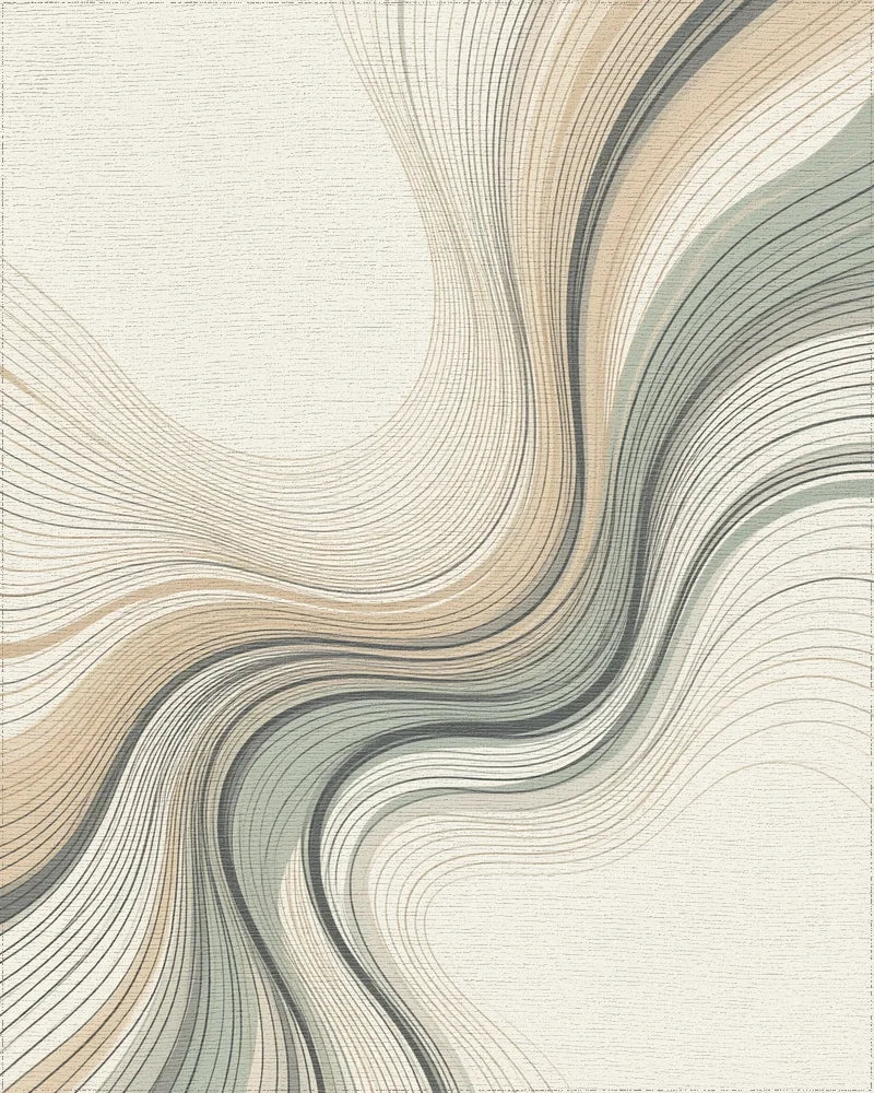 Minimalist Fluid Line Sand Sage Rug - cutout