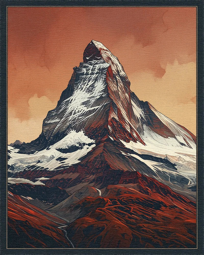 Geometric Crimson Mountain Landscape Rug - cutout