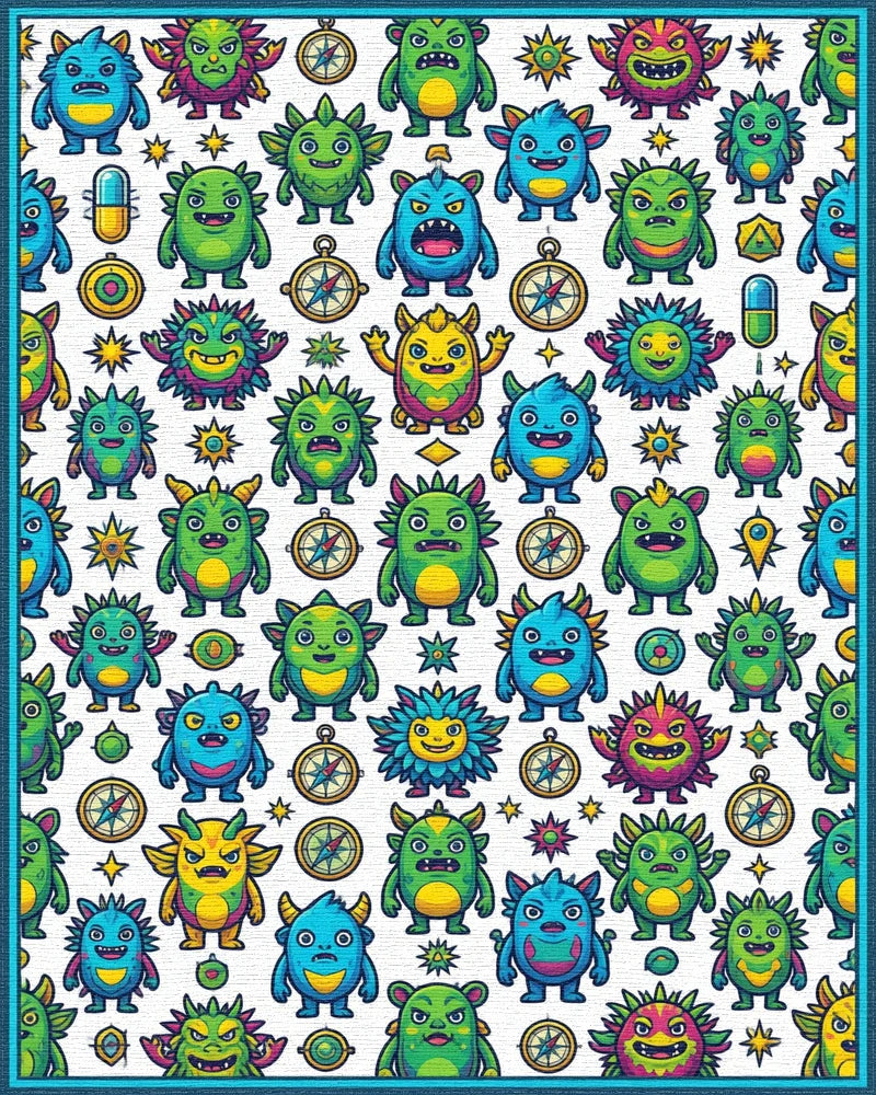 Vibrant Elemental Grid Graphic Rug - cutout
