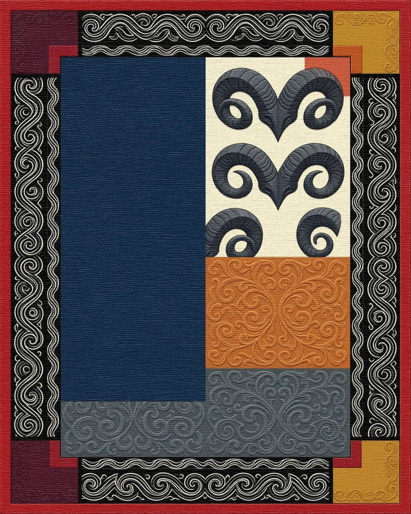 Navy Blue Cream Rug - cutout