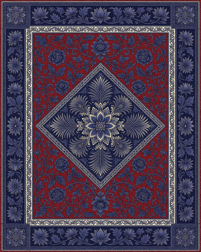 Indigo Red Floral Rug - cutout