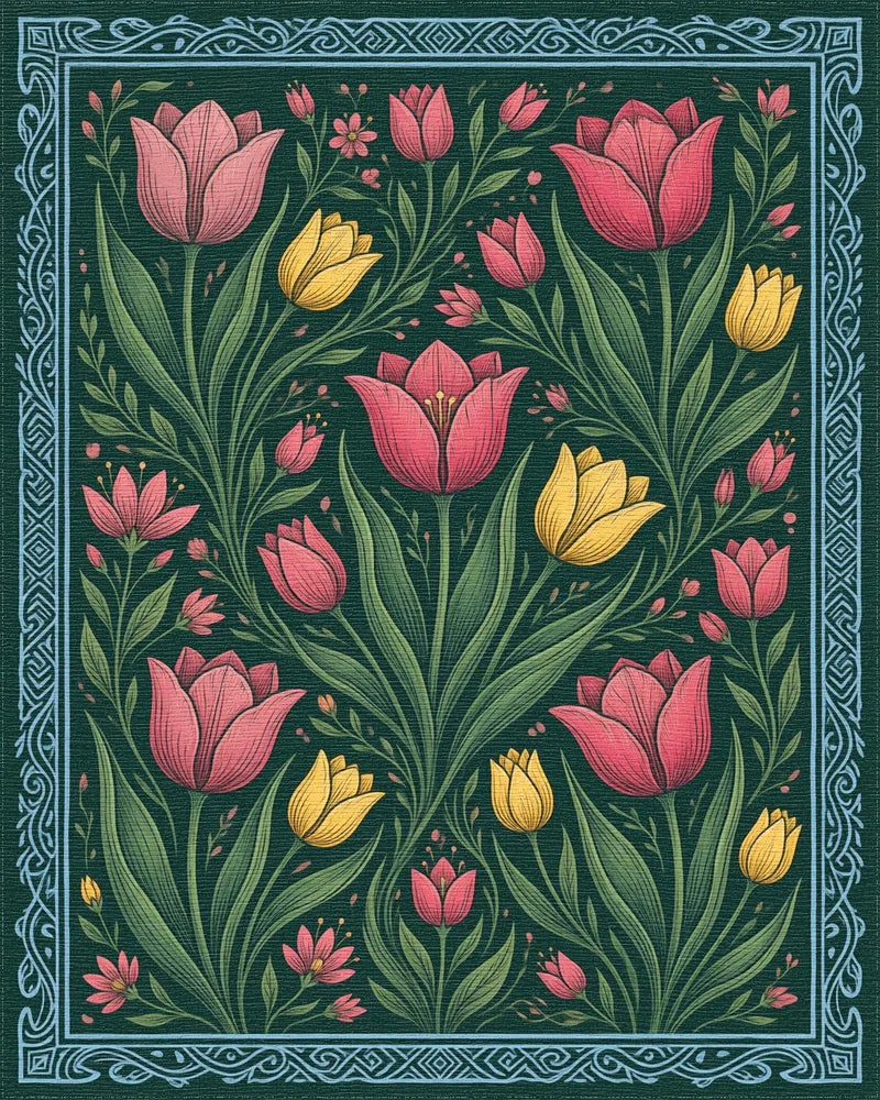 Forest Green Pink Rug - cutout