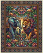 Maximalist Elephant And Lion Cream Rug - cutout