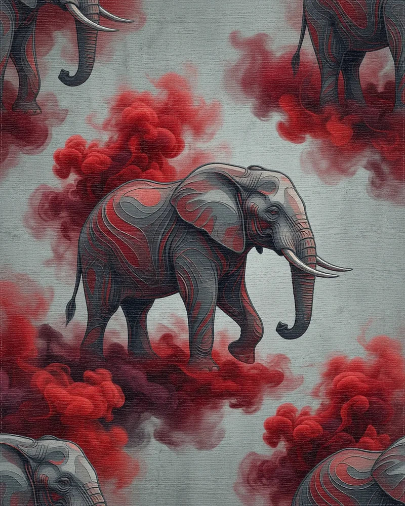 Minimalist Elephant Slate And Crimson Rug - cutout