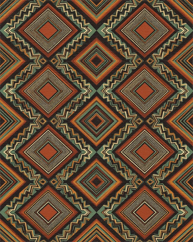 Green Brown Geometric Rug - cutout