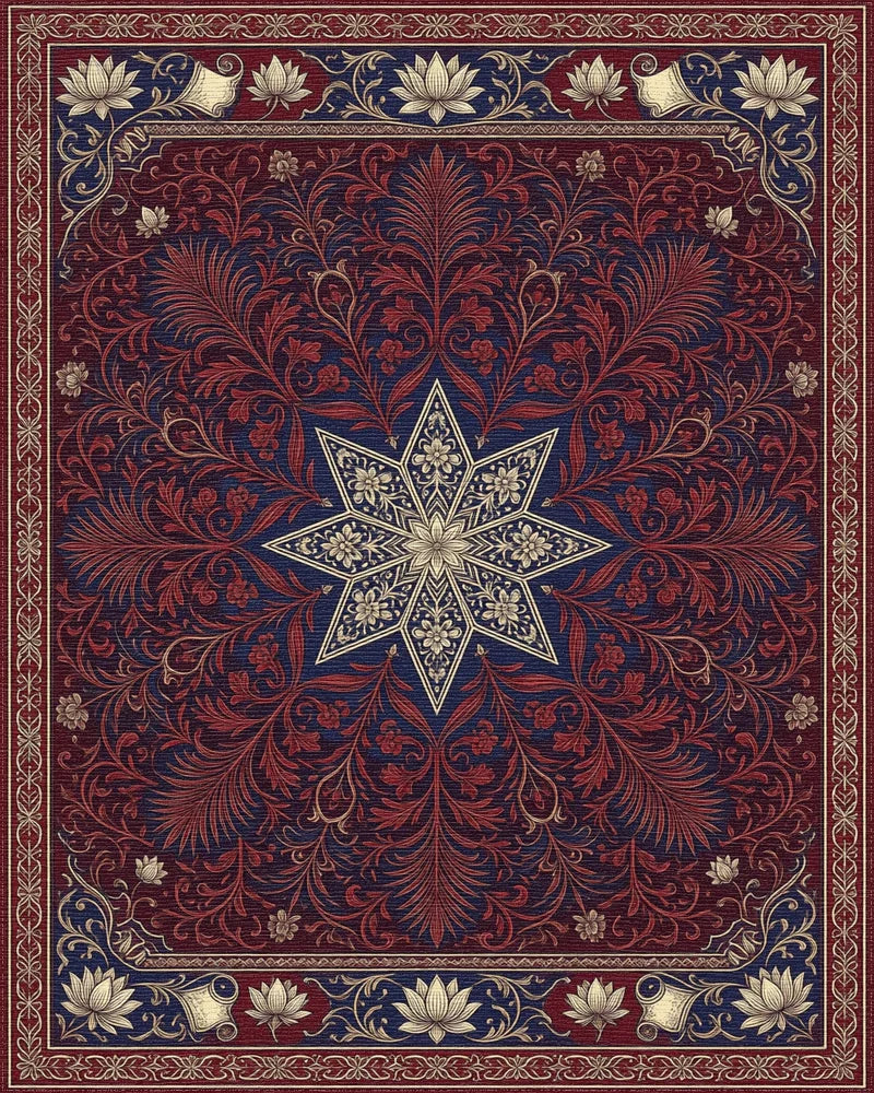 Indigo Red Floral Rug - cutout