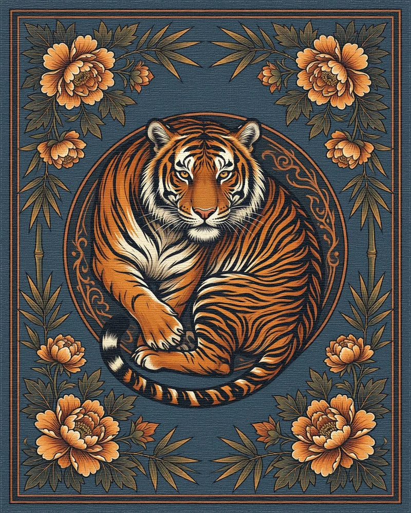 Tiger Medallion Folk Art Rug - cutout