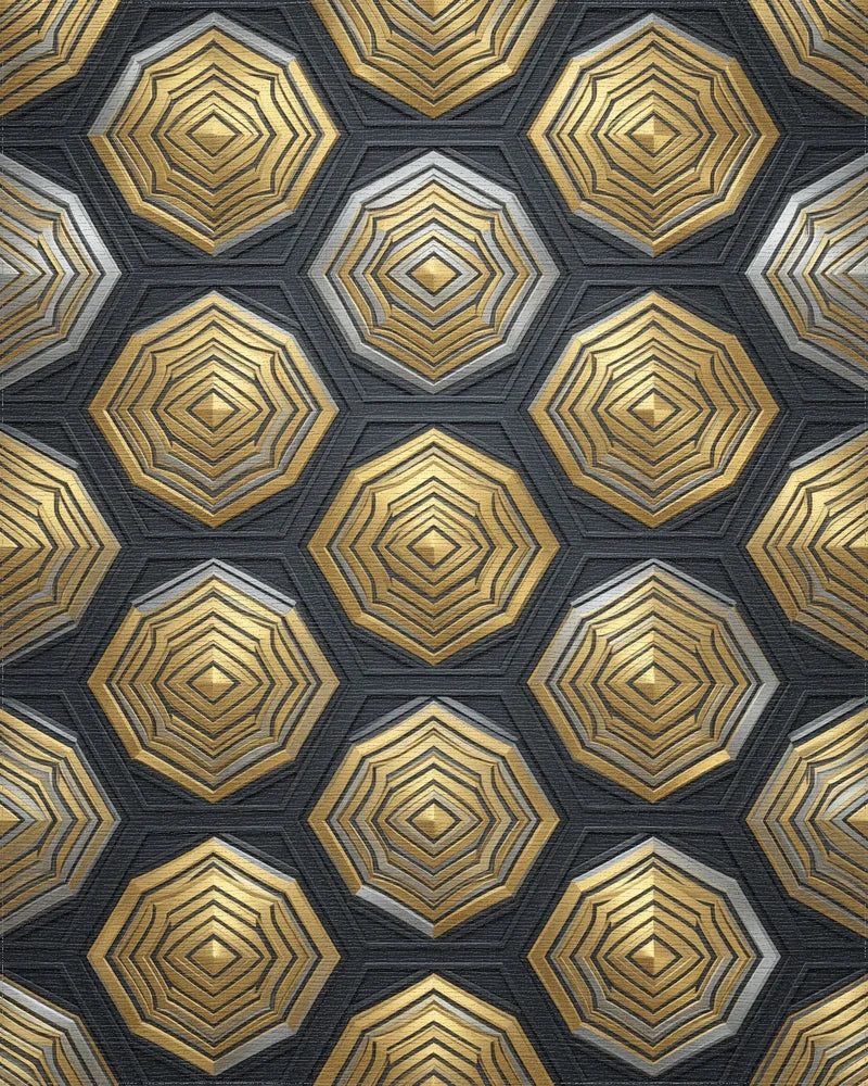 Geometric Hexagon Gold Silver Rug - cutout