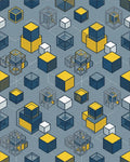 Minimalist Geometric Navy Yellow Grid Rug - cutout