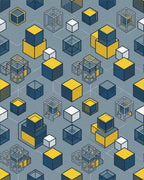 Minimalist Geometric Navy Yellow Grid Rug - cutout