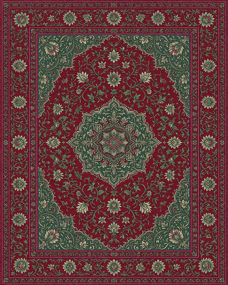 Ornate Medallion Crimson Floral Rug - cutout