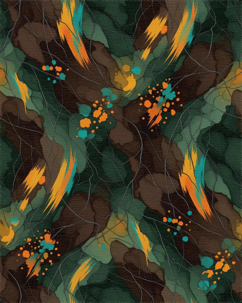 Forest Green Orange Rug - cutout