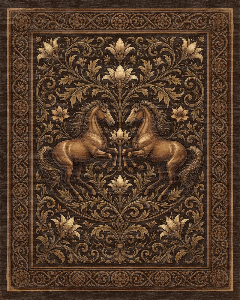 Equestrian Medallion Earth Tone Rug - cutout