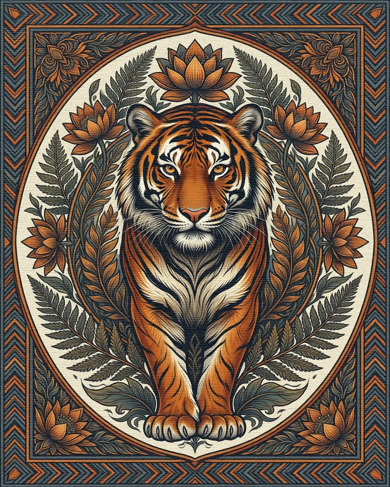 Symmetrical Tiger Medallion Area Rug - cutout