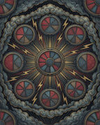 Crimson Medallion Sunburst Graphic Rug - cutout