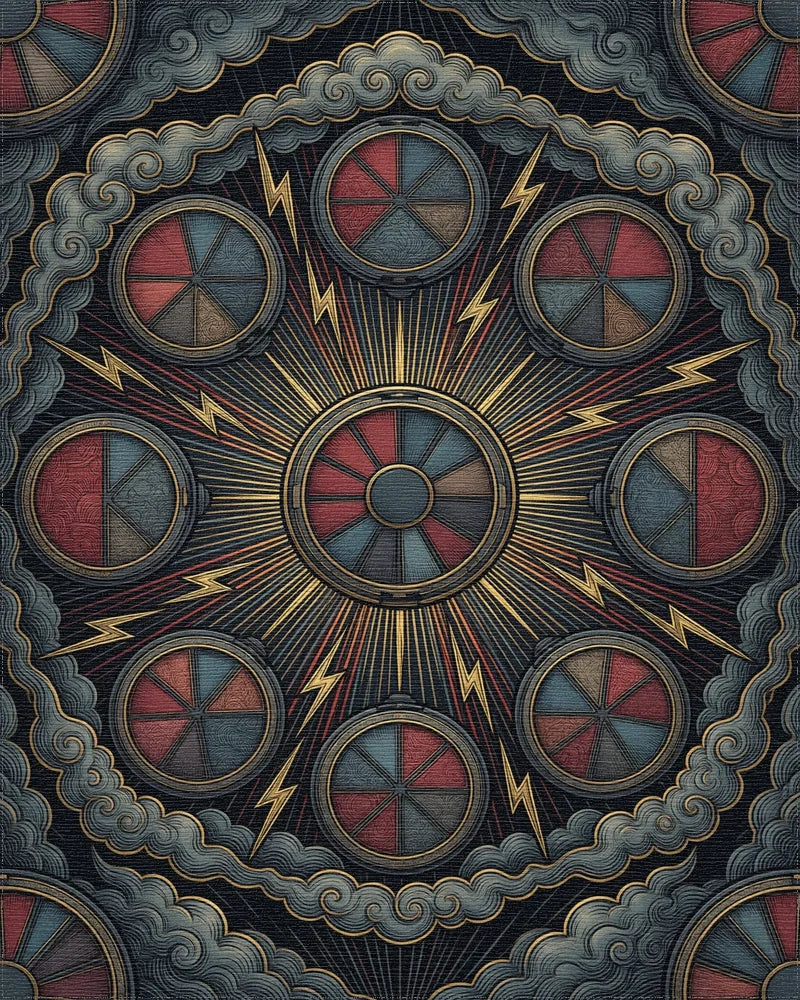 Crimson Medallion Sunburst Graphic Rug - cutout