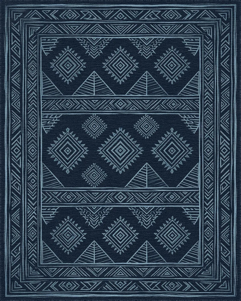 Monochromatic Navy Geometric Tribal Rug - cutout