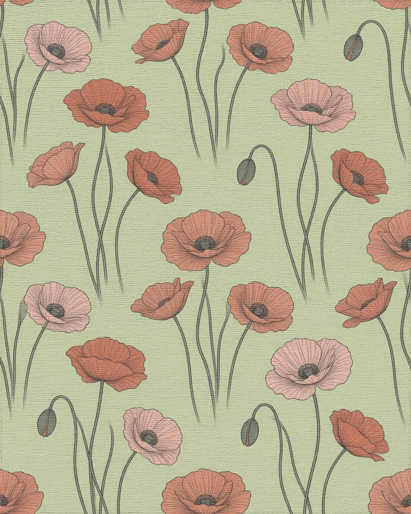 Olive Minimalist Floral Rug - cutout