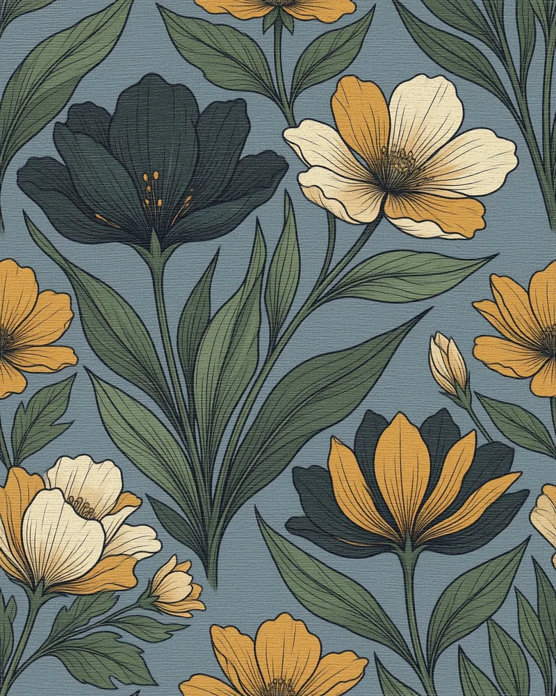 Minimalist Botanical Slate Blue Area Rug - cutout