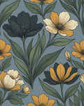 Minimalist Botanical Slate Blue Area Rug - cutout