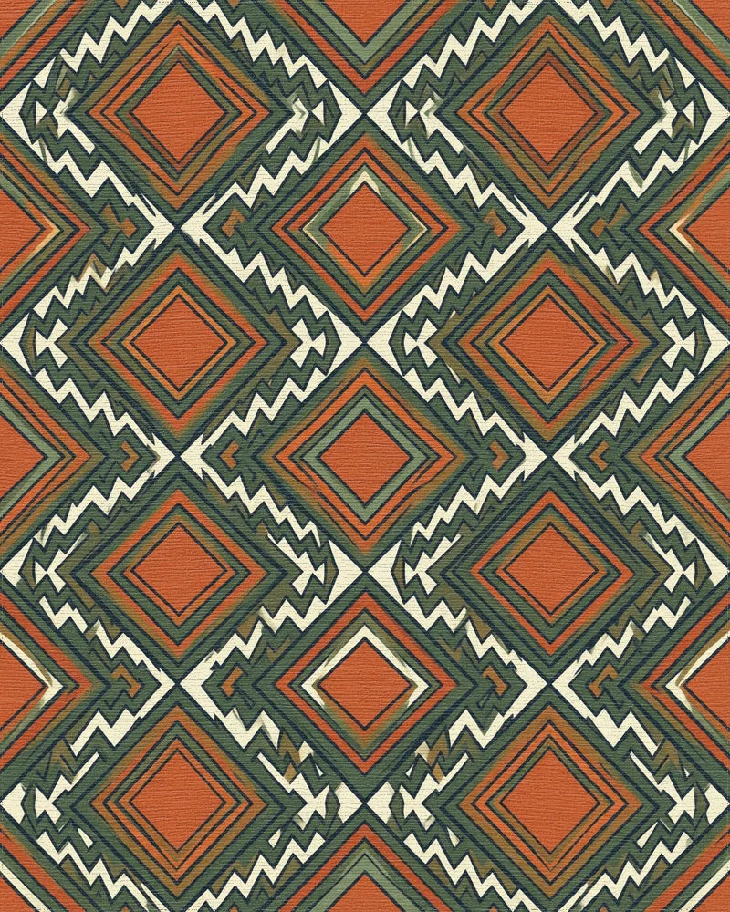 Orange Green White Rug - cutout