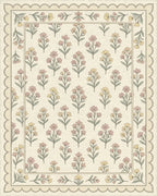 Traditional Cream Green Rug - cutout