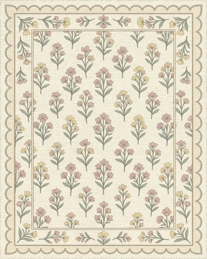 Traditional Cream Green Rug - cutout