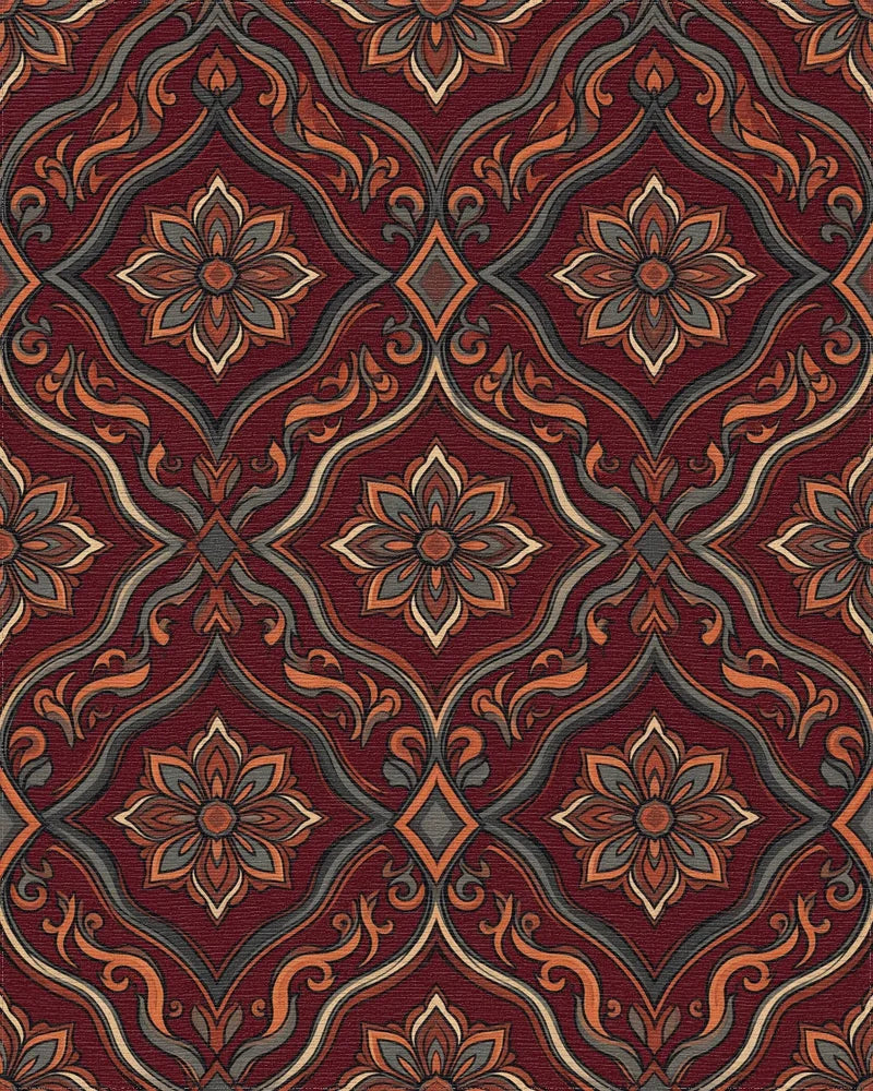 Scarlet Geometric Floral Medallion Rug - cutout