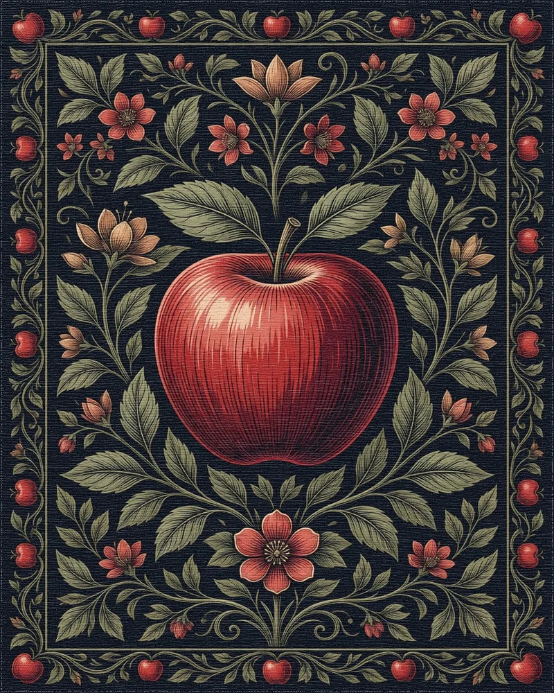 Botanical Apple Crimson Black Rug - cutout