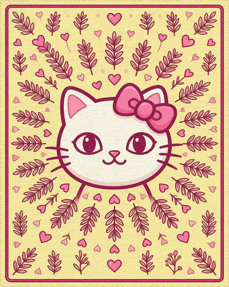 Whimsical Feline Pink Bow Area Rug - cutout